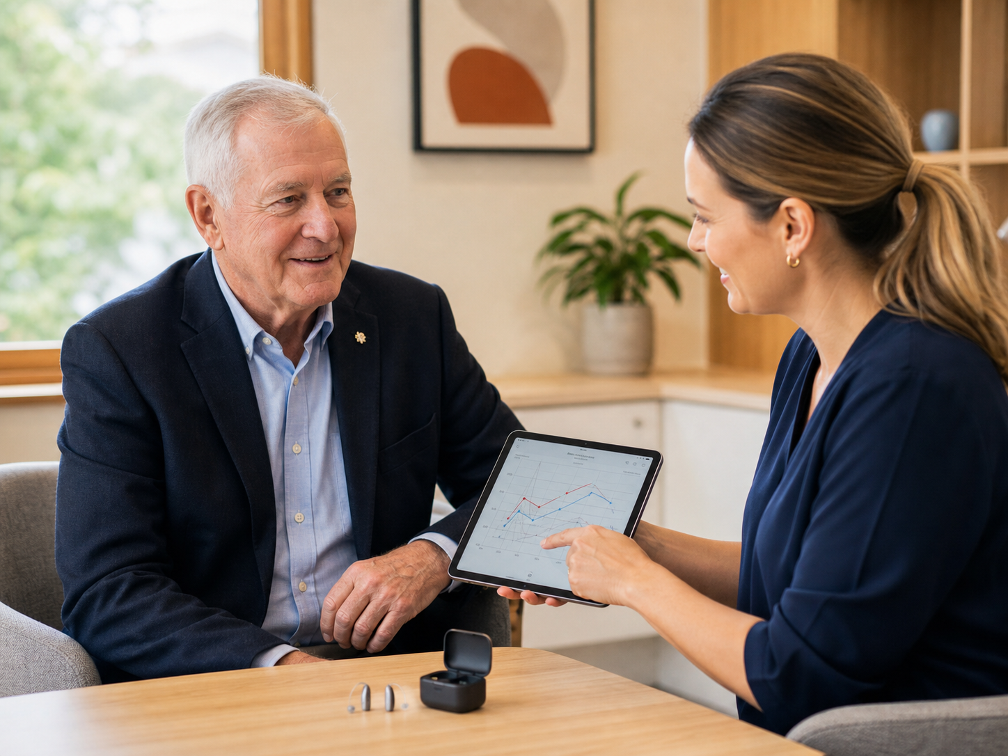 An older veteran receiving personalised hearing care