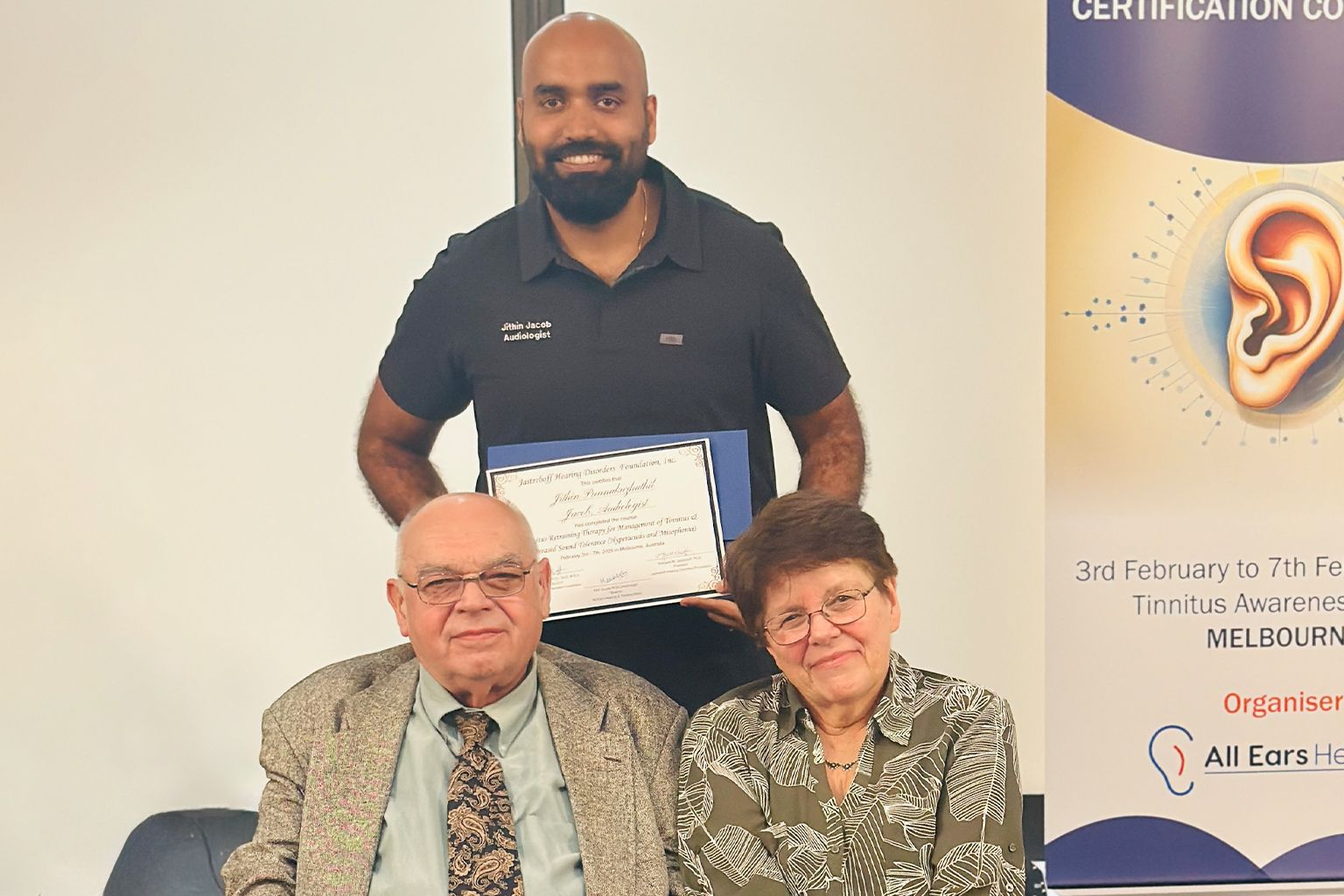 Welfast Hearing audiologist receiving Tinnitus Retraining Therapy certification in Melbourne